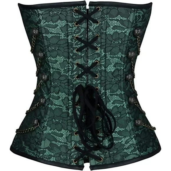 Brand new Women's Spiral Steel Boned Steampunk Gothic Bustier Corset, Green - Picture 2 of 7
